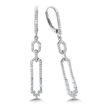 14K White Gold Brilliant Baguettes Dangling Earrings